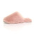 Left side view of Peach Pink Fur Flat Winter Fluffy Fur Lined Slip On Slippers Mules