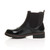 Left side view of Black PU Low Block Heel Pull On Chunky Brogue Chelsea Ankle Boots Left side view of Black PU Low Block Heel Pull On Chunky Brogue Chelsea Ankle Boots