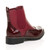 Back right side view of Burgundy PU Low Block Heel Pull On Chunky Brogue Chelsea Ankle Boots Back right side view of Burgundy PU Low Block Heel Pull On Chunky Brogue Chelsea Ankle Boots