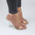 Model wearing Rose Gold PU High Block Heel Barely There Strappy Clear Perspex Sandals 