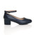 Right side view of Navy PU Low Mid Block Heel Ankle Strap Smart Work Comfort Shoes