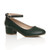Front right side view of Green PU Low Mid Block Heel Ankle Strap Smart Work Comfort Shoes