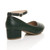 Back right side view of Green PU Low Mid Block Heel Ankle Strap Smart Work Comfort Shoes