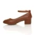 Left side view of Tan PU Low Mid Block Heel Ankle Strap Smart Work Comfort Shoes