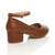 Back right side view of Tan PU Low Mid Block Heel Ankle Strap Smart Work Comfort Shoes
