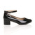 Right side view of Black Patent Low Mid Block Heel Ankle Strap Smart Work Comfort Shoes
