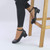 Model wearing Black PU Low Mid Block Heel Ankle Strap Smart Work Comfort Shoes