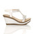 Right side view of White PU High Wedge Heel Diamante Beaded Platform Slingback Sandals 