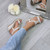 Model wearing Beige PU High Wedge Heel Diamante Beaded Platform Slingback Sandals