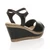 Back right side view of Black PU High Wedge Heel Cork Platform Buckle Sandals