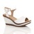 Front right side view of White PU High Wedge Heel Cork Platform Buckle Sandals