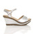 Right side view of Silver Shimmer PU High Wedge Heel Cork Platform Buckle Sandals