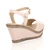 Back right side view of Beige PU High Wedge Heel Cork Platform Buckle Sandals
