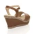 Back right side view of Tan PU High Wedge Heel Cork Platform Buckle Sandals