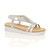 Front right side view of Silver Low Wedge Heel Flatform Diamante T-Bar Slingback Sandals