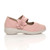 Right side view of Pale Pink PU Flat Grip Sole Padded Mary Jane Hook & Loop Comfort Shoes