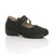 Front right side view of Black PU Flat Grip Sole Padded Mary Jane Hook & Loop Comfort Shoes