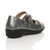 Back right side view of Pewter PU Flat Grip Sole Padded Mary Jane Hook & Loop Comfort Shoes