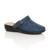 Front right side view of Navy PU Slip On Comfort Slingback Wedges Clogs Mules Front right side view of Navy PU Slip On Comfort Slingback Wedges Clogs Mules