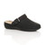 Front right side view of Black PU Slip On Comfort Slingback Wedges Clogs Mules Front right side view of Black PU Slip On Comfort Slingback Wedges Clogs Mules