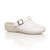 Front right side view of White PU Slip On Comfort Slingback Wedges Clogs Mules Front right side view of White PU Slip On Comfort Slingback Wedges Clogs Mules