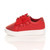 Left side view of Red PU Flat Low Heel Bow Diamante Strap Trainers Sneakers