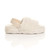 Right side view of Beige Fur Faux Fur Elasticated Strap Peep Toe Slippers Slides