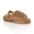 Front right side view of Brown Fur Faux Fur Elasticated Strap Peep Toe Slippers Slides