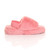 Right side view of Pink Fur Faux Fur Elasticated Strap Peep Toe Slippers Slides
