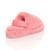 Back right side view of Pink Fur Faux Fur Elasticated Strap Peep Toe Slippers Slides