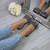 Model wearing Black PU Flat Slip On Studded Diamante Mules Sandals Flip Flops