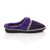 Right side view of Purple Suede Fleece Lined Fur Trim Stitch Detail Mule Slippers Scuffs