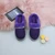 Purple Suede Fleece Lined Fur Trim Stitch Detail Mule Slippers Scuffs