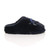 Right side view of Navy Fur Fur Fluffy Slip On Mules Grip Sole Scuffs Comfort Slippers
