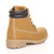 Back right side view of Honey Camel PU Girls Boys Kids Unisex Low Heel Lace Up Combat Work Ankle Boots 