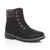 Front right side view of Black PU Mens low heel lace up fur lined military work ankle boots 
