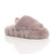 Front right side view of Mocha Fur Kids Faux Fur Elastic Strap Peep Toe Slippers 