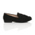Right side view of Black Suede Flat Low Heel Tassel Vintage Shoes Loafers Brogues 