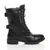 Right side view of Black PU Girls Low Heel Lace Up Combat Biker Military Ankle Boots