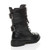 Back right side view of Black PU Girls Low Heel Lace Up Combat Biker Military Ankle Boots