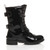Right side view of Black Patent Girls Low Heel Lace Up Combat Biker Military Ankle Boots