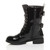 Left side view of Black Patent Girls Low Heel Lace Up Combat Biker Military Ankle Boots