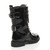 Back right side view of Black Patent Girls Low Heel Lace Up Combat Biker Military Ankle Boots
