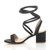 Left side view of Black Suede Low Mid Block Heel Lace Up Ankle Tie Wrap Strappy Sandals