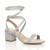 Front right side view of Grey Suede Low Mid Block Heel Lace Up Ankle Tie Wrap Strappy Sandals