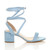 Right side view of Pale Blue Suede Low Mid Block Heel Lace Up Ankle Tie Wrap Strappy Sandals