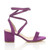 Right side view of Purple Suede Low Mid Block Heel Lace Up Ankle Tie Wrap Strappy Sandals