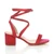 Right side view of Red Suede Low Mid Block Heel Lace Up Ankle Tie Wrap Strappy Sandals