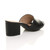 Back right side view of Black PU Low Mid Block Heel Casual Party Evening Mules Sandals 