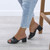 Model wearing Black PU Low Mid Block Heel Casual Party Evening Mules Sandals 
